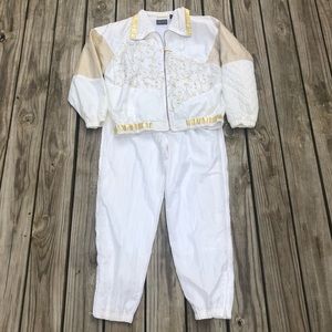 Vintage Ski Suit Snow Suit White and Gold sz Large